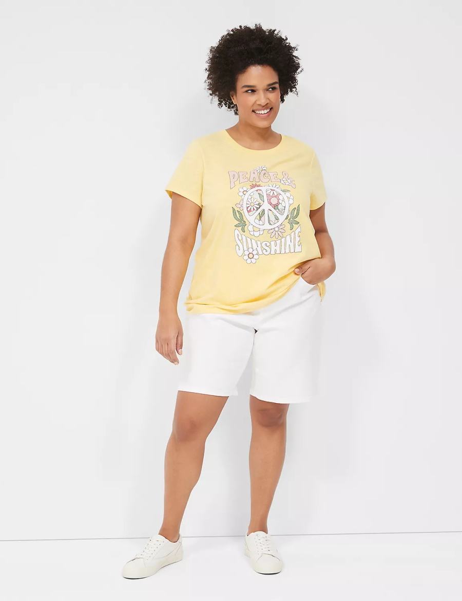 Women Lane Bryant Peace & Sunshine Sparkle Graphic Tee T Shirts Yellow | GTZ7039AQ