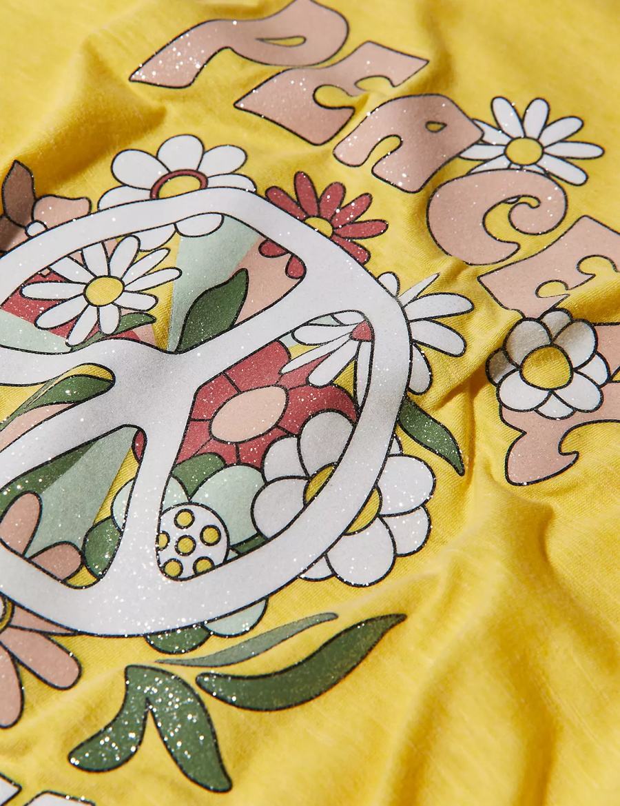 Women Lane Bryant Peace & Sunshine Sparkle Graphic Tee T Shirts Yellow | GTZ7039AQ