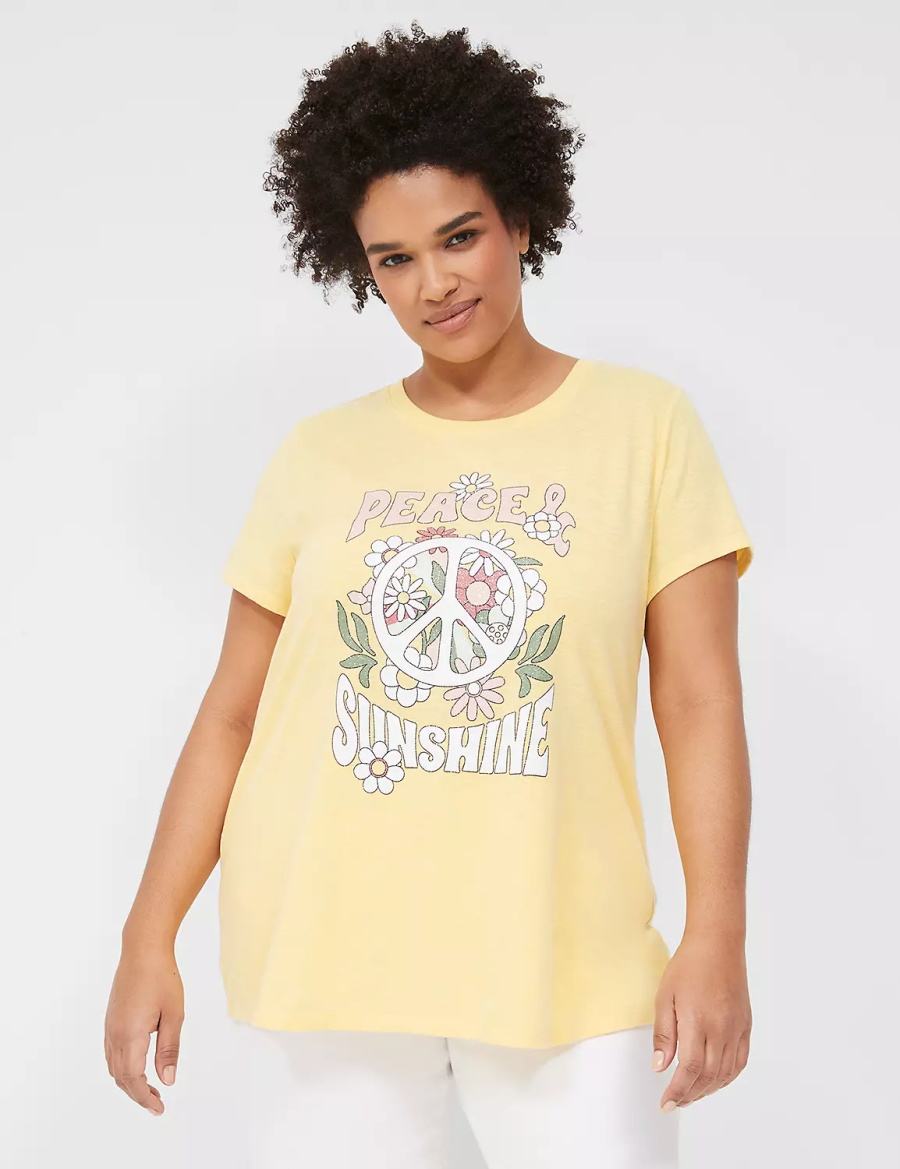 Women Lane Bryant Peace & Sunshine Sparkle Graphic Tee T Shirts Yellow | GTZ7039AQ