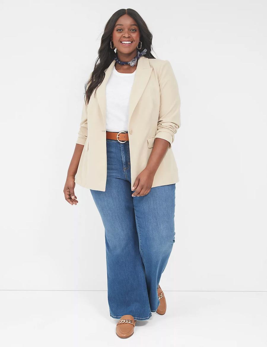 Women Lane Bryant Perfect Drape Blazers Khaki | BDI944CE