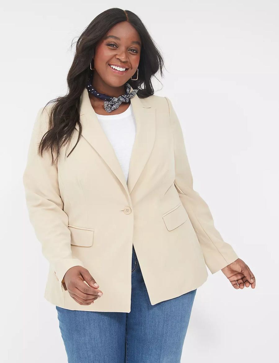 Women Lane Bryant Perfect Drape Blazers Khaki | BDI944CE