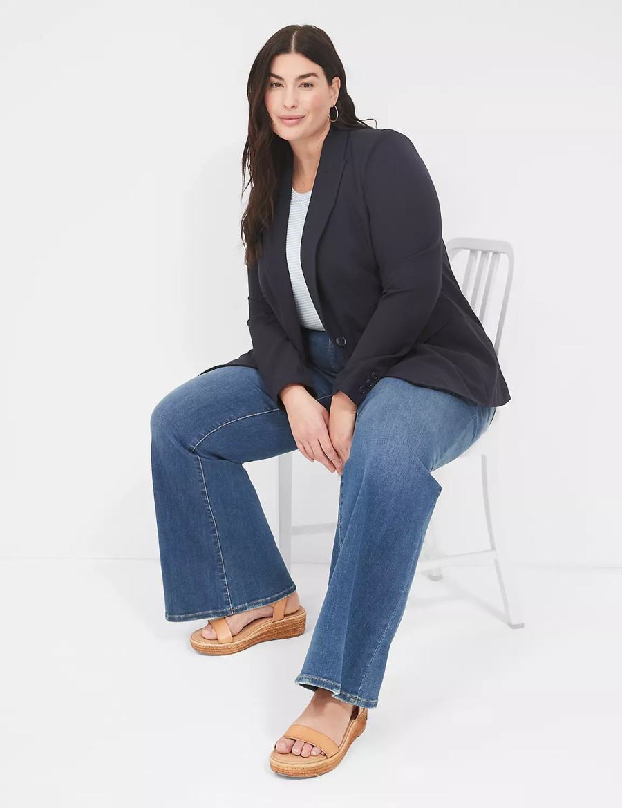 Women Lane Bryant Perfect Drape Blazers Blue | NPI7272MY