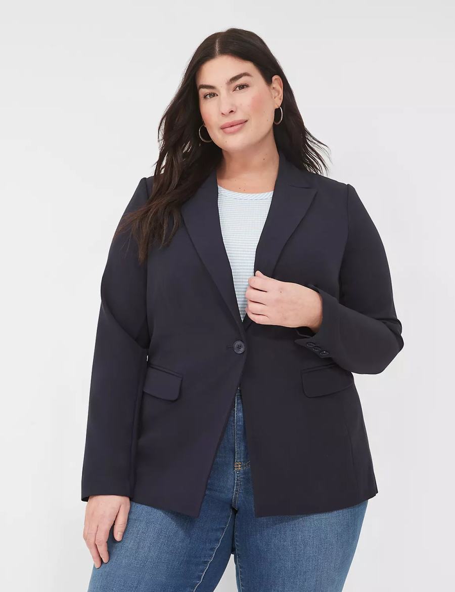 Women Lane Bryant Perfect Drape Blazers Blue | NPI7272MY