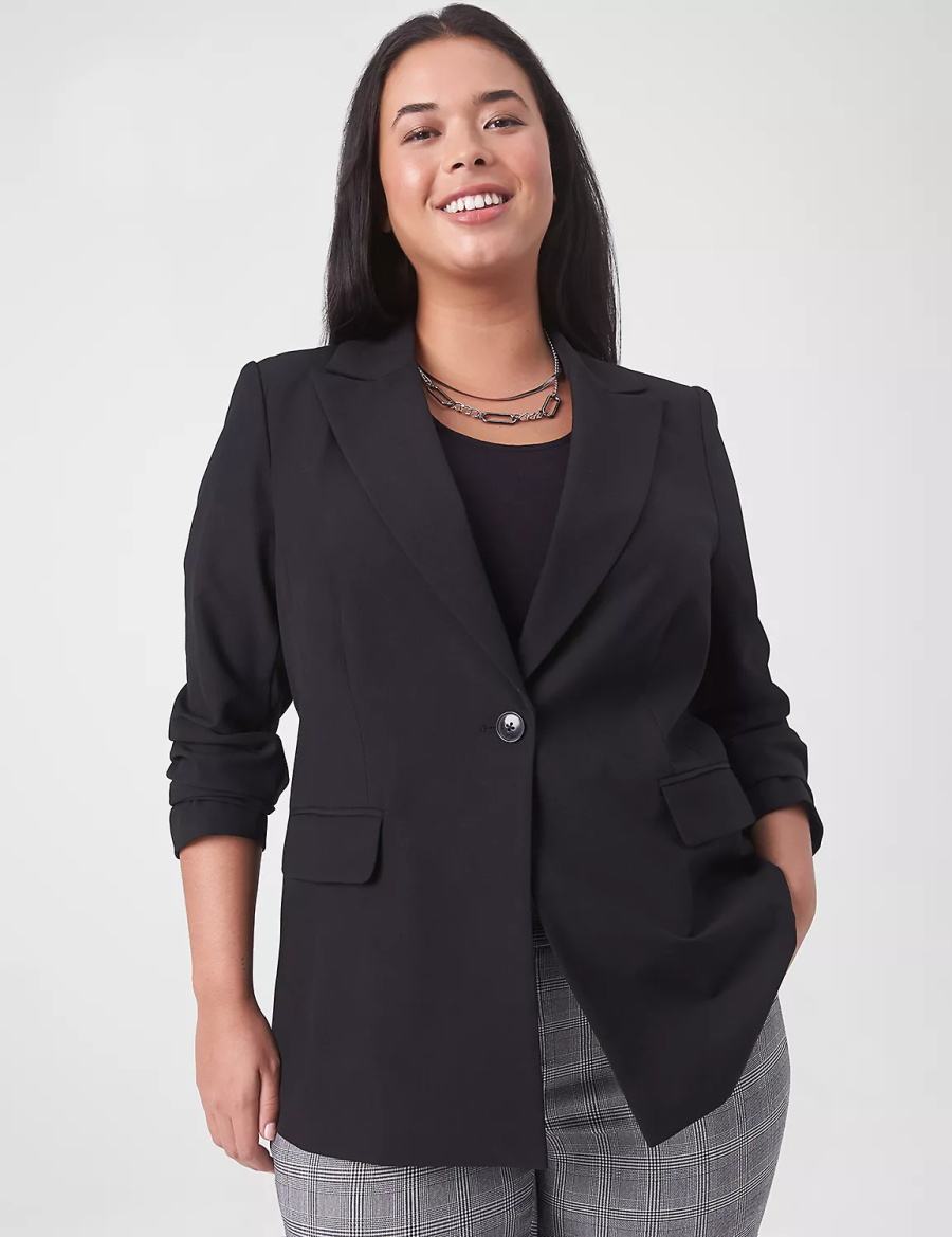 Women Lane Bryant Perfect Drape Blazers Black | VJD4379DA
