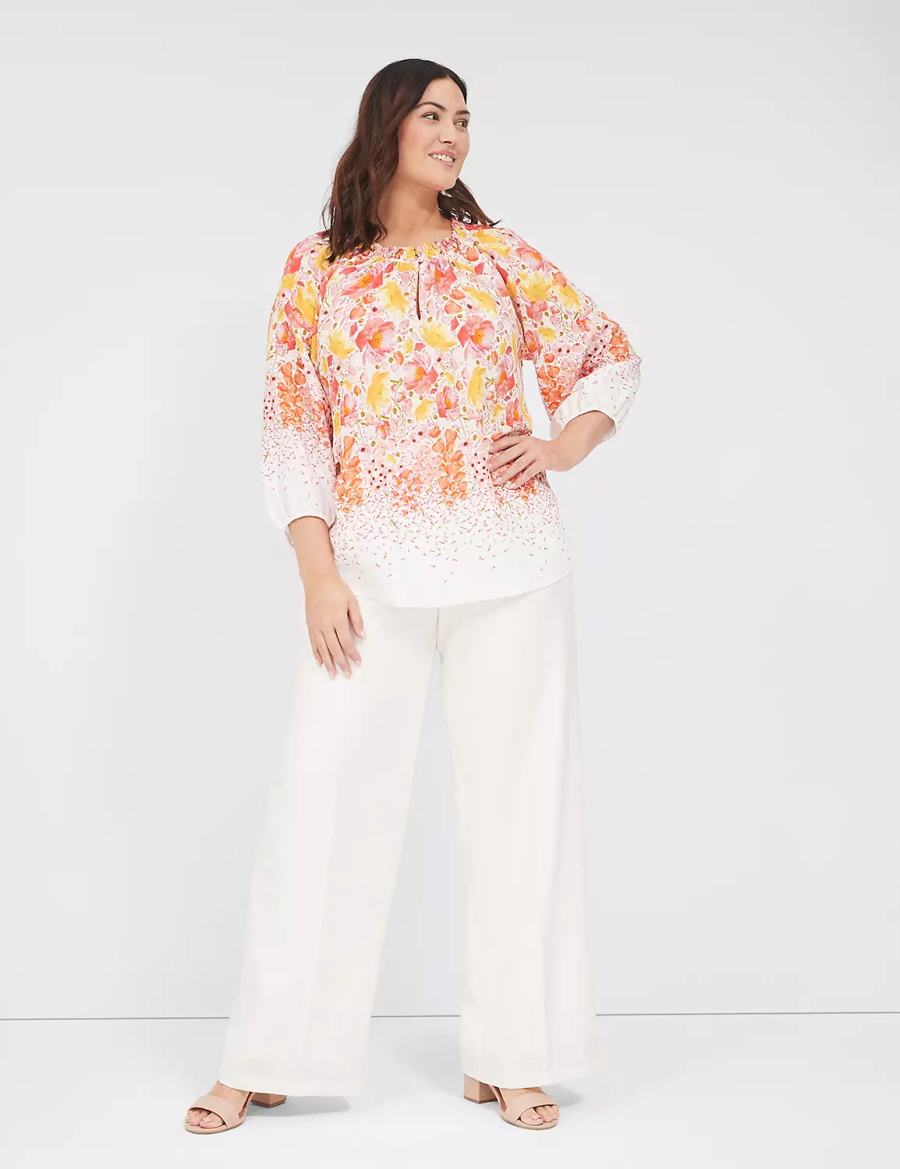 Women Lane Bryant Perfect Drape High-Rise Wide Leg - Fully Lined Pants White Rose | HDB1588XZ