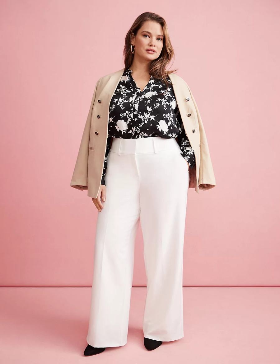 Women Lane Bryant Perfect Drape High-Rise Wide Leg - Fully Lined Pants White Rose | HDB1588XZ