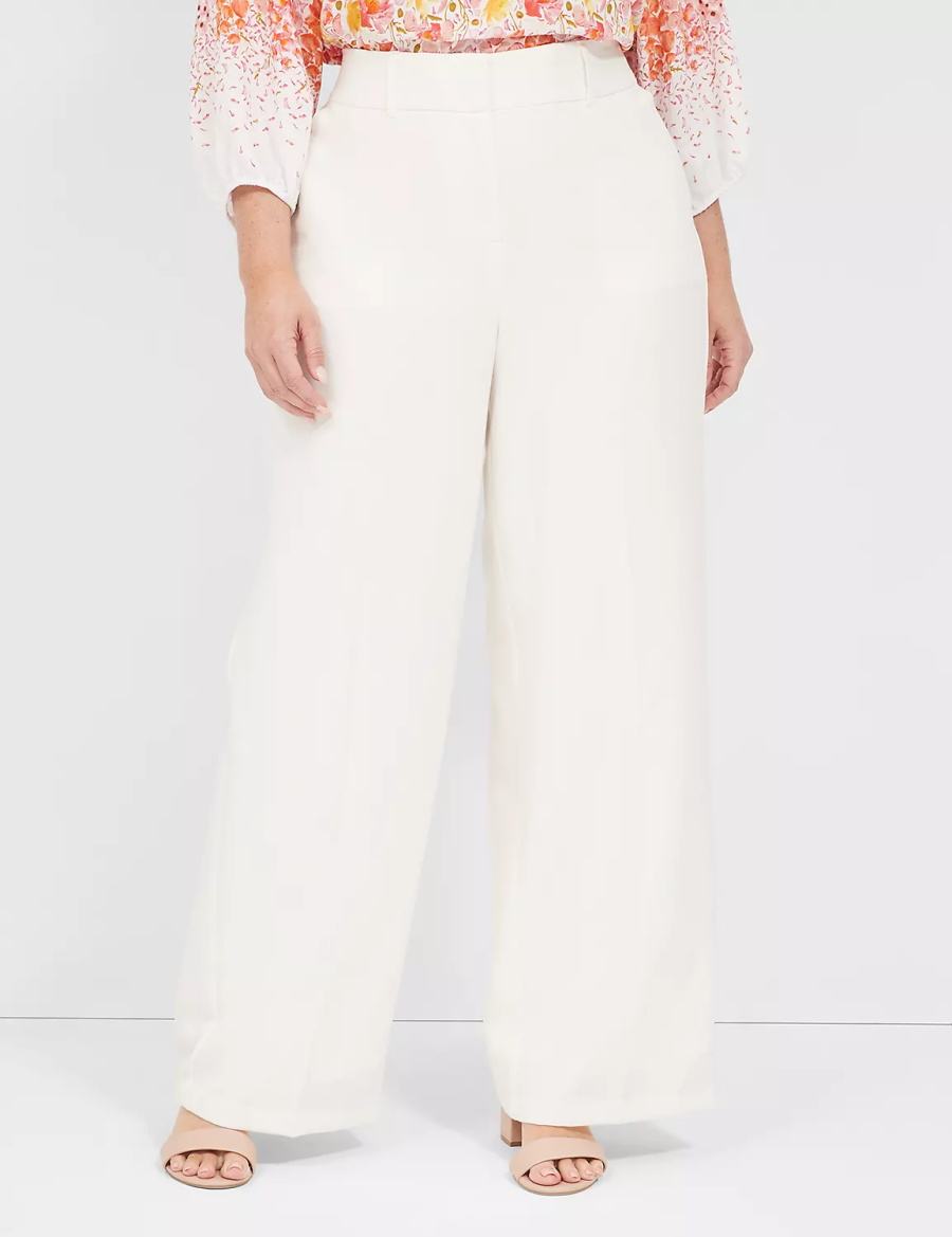 Women Lane Bryant Perfect Drape High-Rise Wide Leg - Fully Lined Pants White Rose | HDB1588XZ