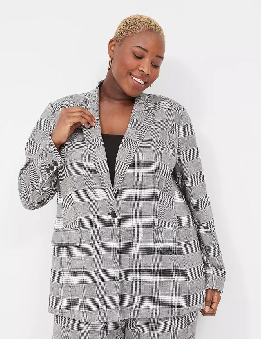 Women Lane Bryant Perfect Drape One-Button Blazers Black | FTW7251BS