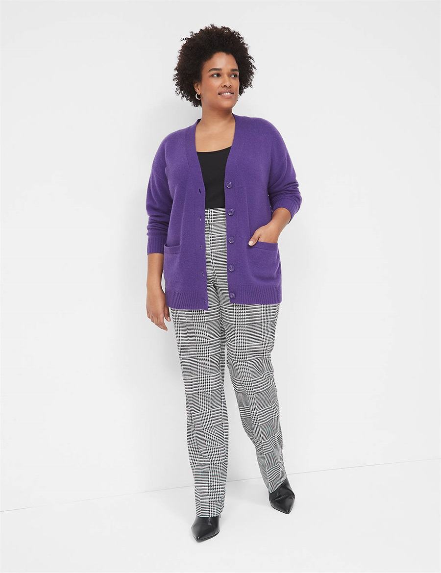 Women Lane Bryant Perfect Drape Straight Leg Pants Black White | EZQ4596DR