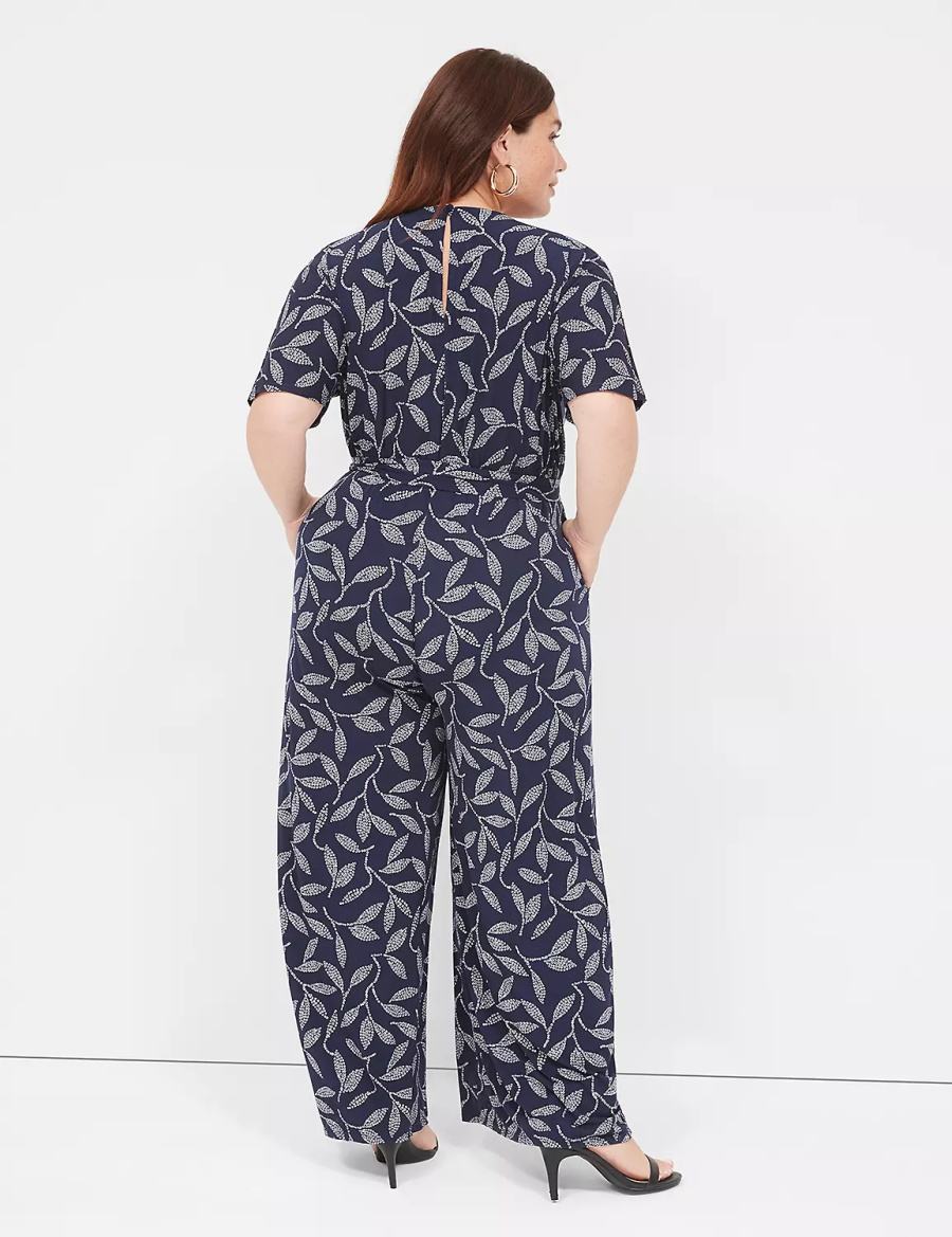 Women Lane Bryant Perfect Kimono Sleeve V-Neck Jersey Jumpsuit Dark Blue | OQW1177CG