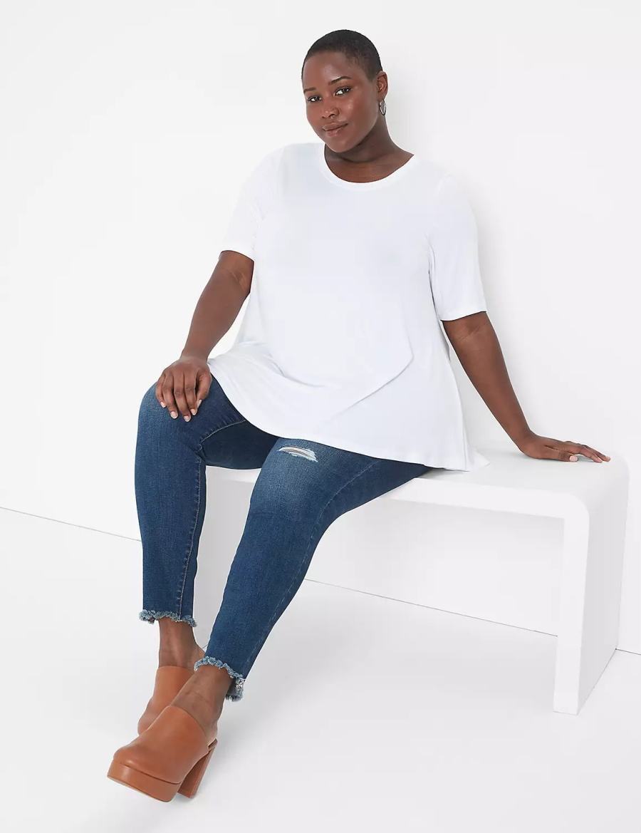 Women Lane Bryant Perfect Sleeve Crew-Neck Extreme Swing Tunic T Shirts White | YWY6413ZV