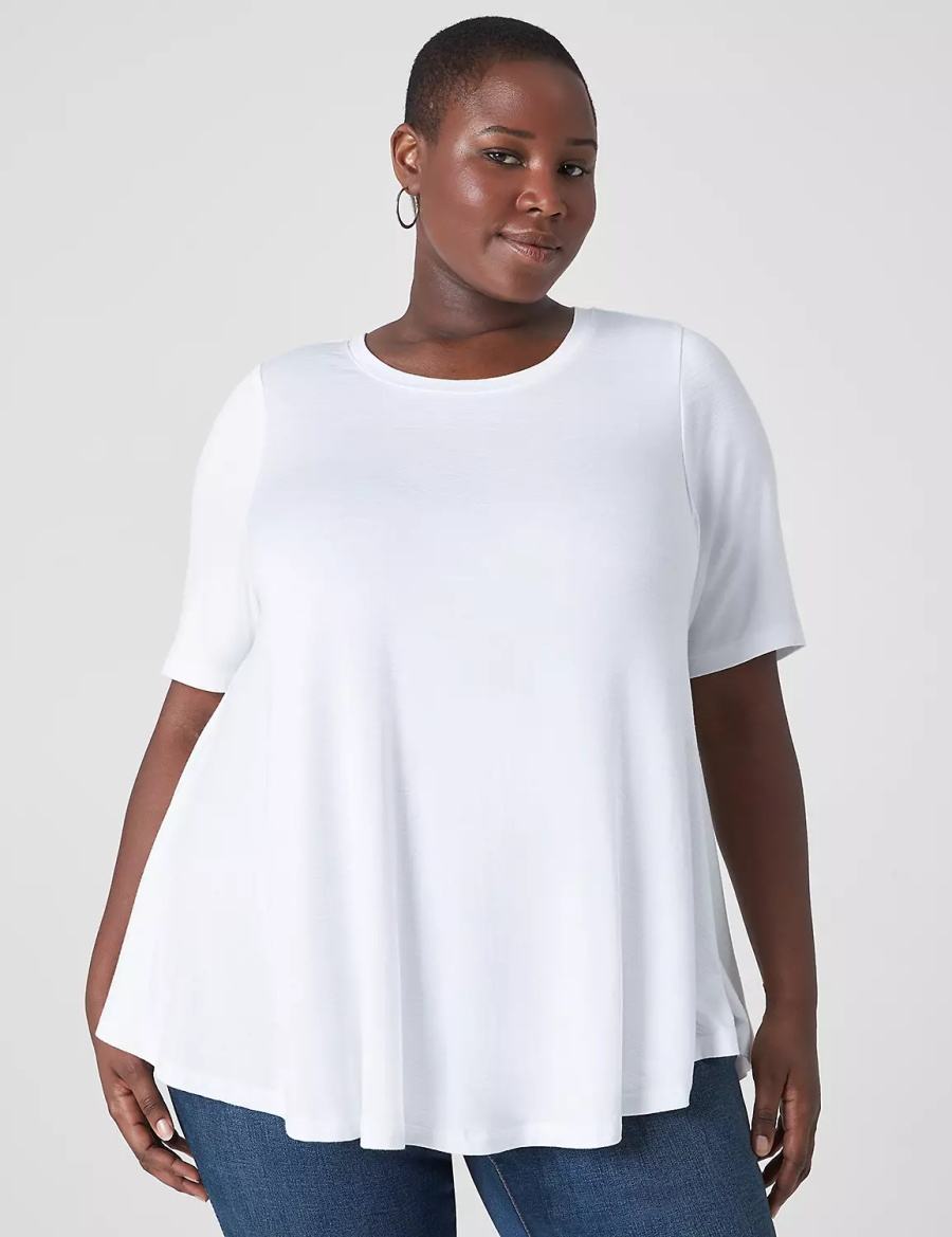 Women Lane Bryant Perfect Sleeve Crew-Neck Extreme Swing Tunic T Shirts White | YWY6413ZV