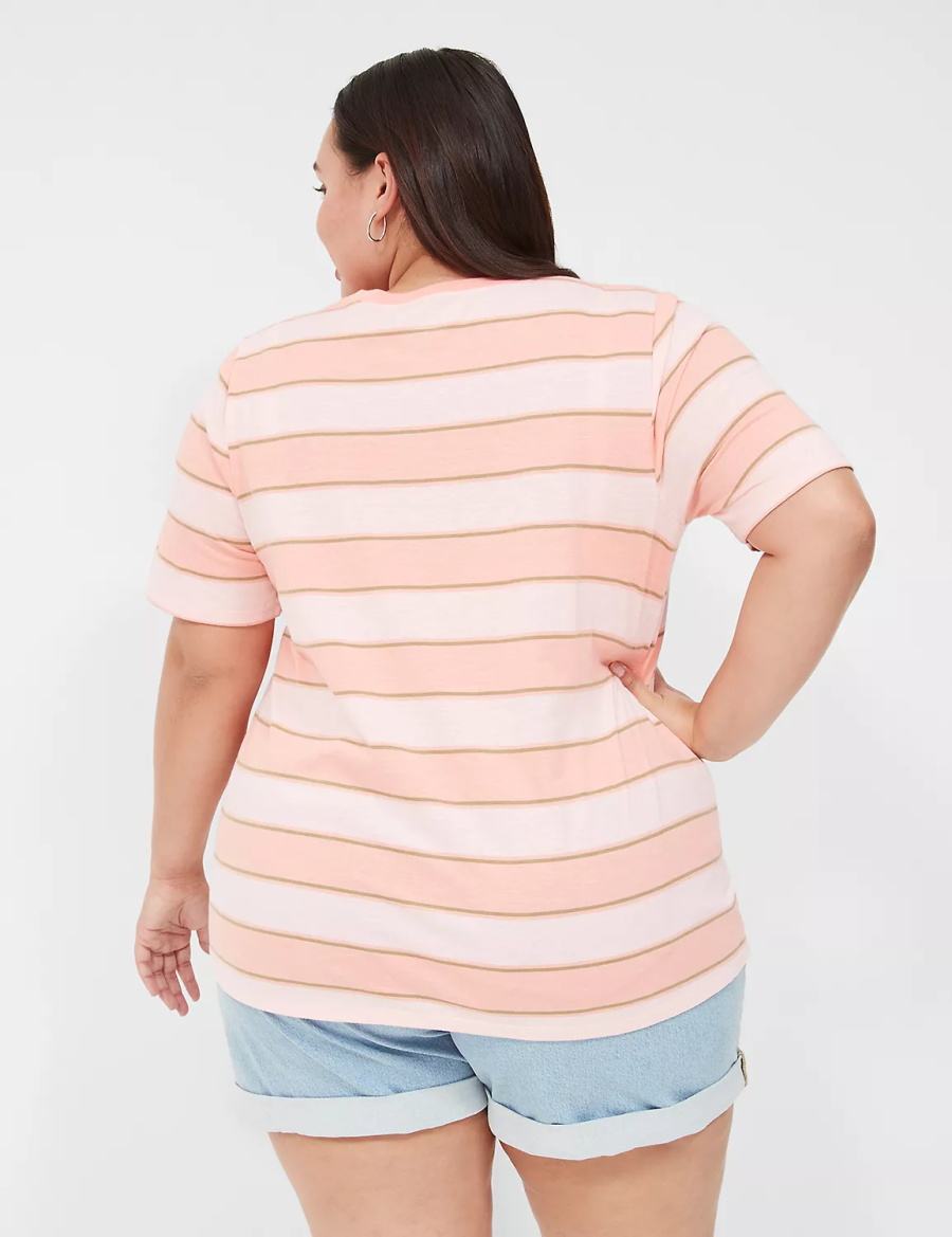 Women Lane Bryant Perfect Sleeve Crew-Neck Tee T Shirts Orange Stripes | LLH3938LJ