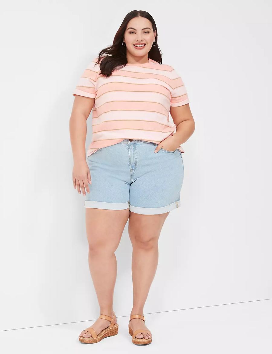 Women Lane Bryant Perfect Sleeve Crew-Neck Tee T Shirts Orange Stripes | LLH3938LJ
