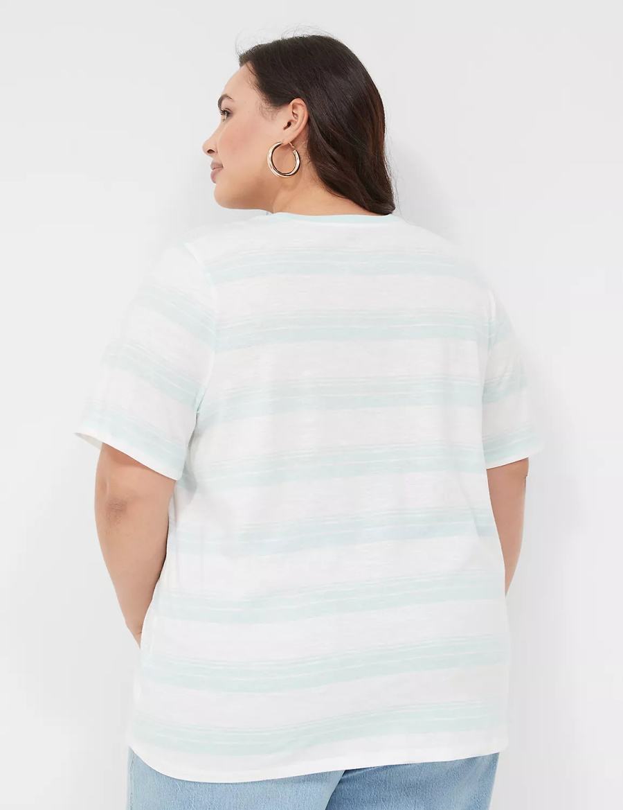 Women Lane Bryant Perfect Sleeve Crew-Neck Tee T Shirts Green White | BMP2180QT