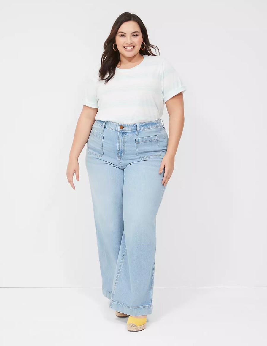 Women Lane Bryant Perfect Sleeve Crew-Neck Tee T Shirts Green White | BMP2180QT