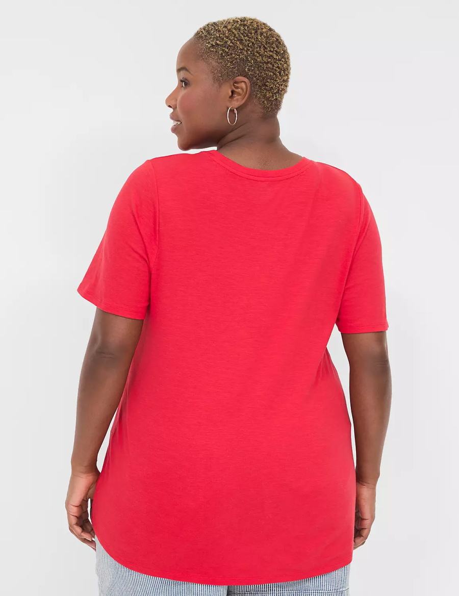 Women Lane Bryant Perfect Sleeve Crew-Neck Tee T Shirts Red | TBG6084JK