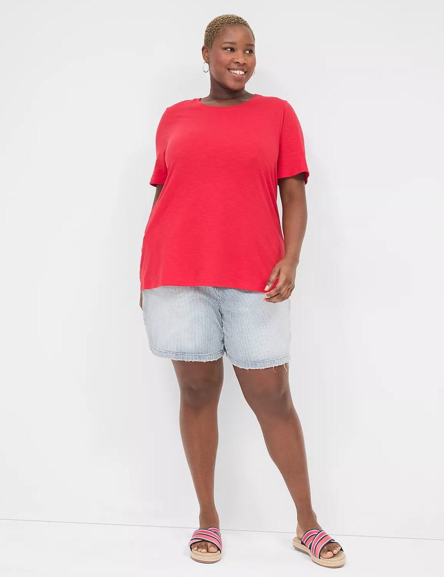 Women Lane Bryant Perfect Sleeve Crew-Neck Tee T Shirts Red | TBG6084JK