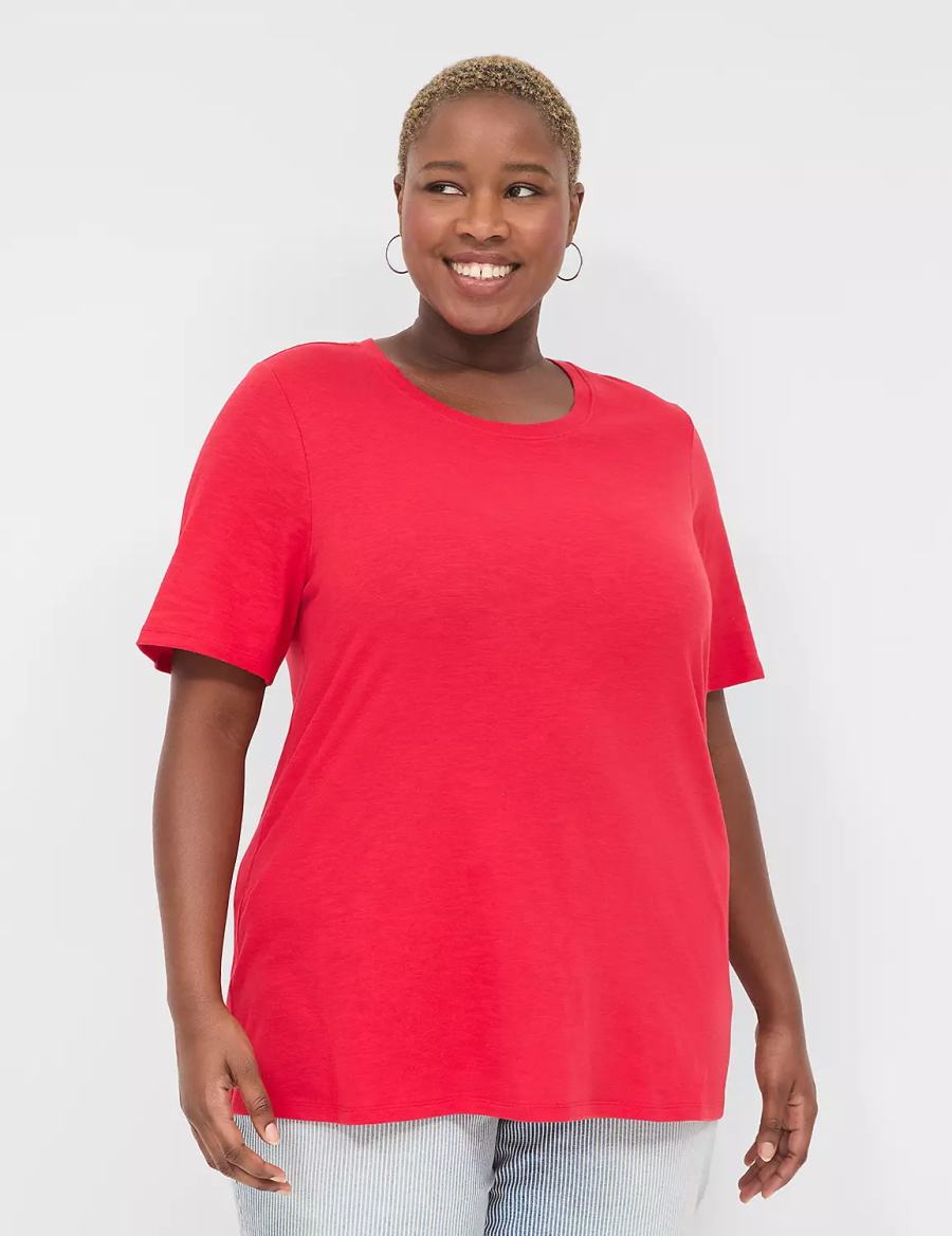 Women Lane Bryant Perfect Sleeve Crew-Neck Tee T Shirts Red | TBG6084JK