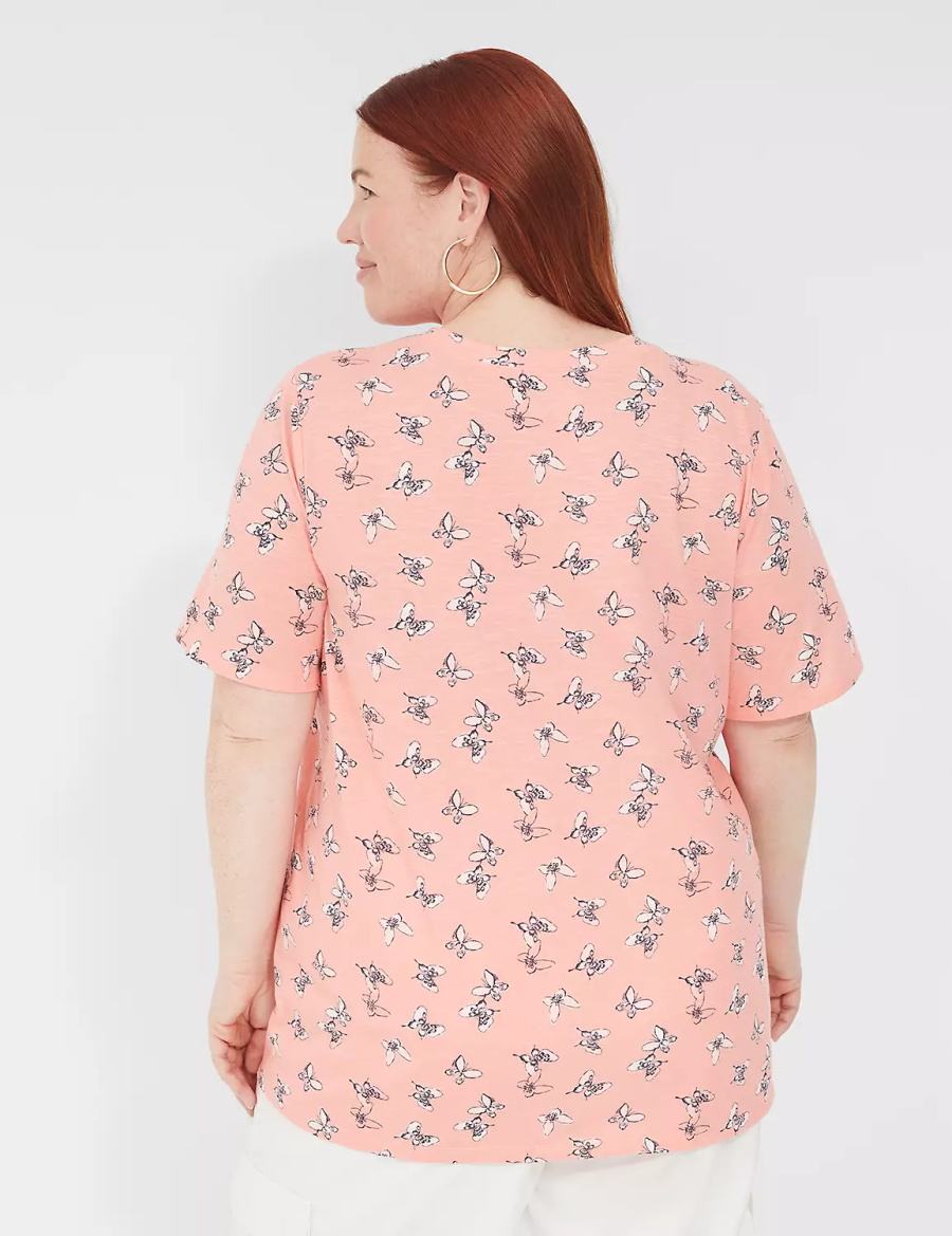 Women Lane Bryant Perfect Sleeve Crew-Neck Tee T Shirts Pink | JQU5694HZ