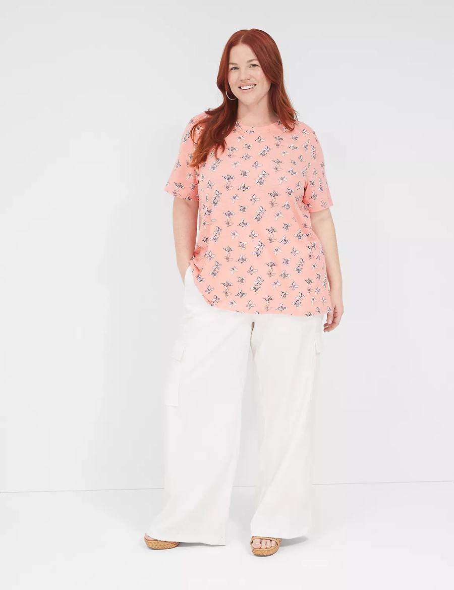Women Lane Bryant Perfect Sleeve Crew-Neck Tee T Shirts Pink | JQU5694HZ