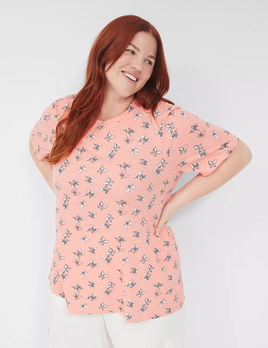 Women Lane Bryant Perfect Sleeve Crew-Neck Tee T Shirts Pink | JQU5694HZ