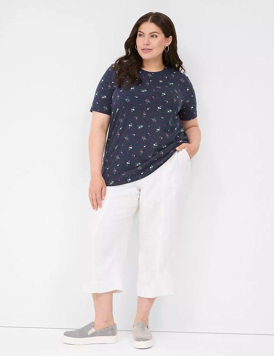 Women Lane Bryant Perfect Sleeve Crew-Neck Tee T Shirts Navy | HAR9633IC