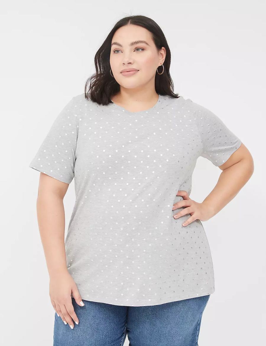 Women Lane Bryant Perfect Sleeve Crew-Neck Tee T Shirts Grey | AWS4635ZB