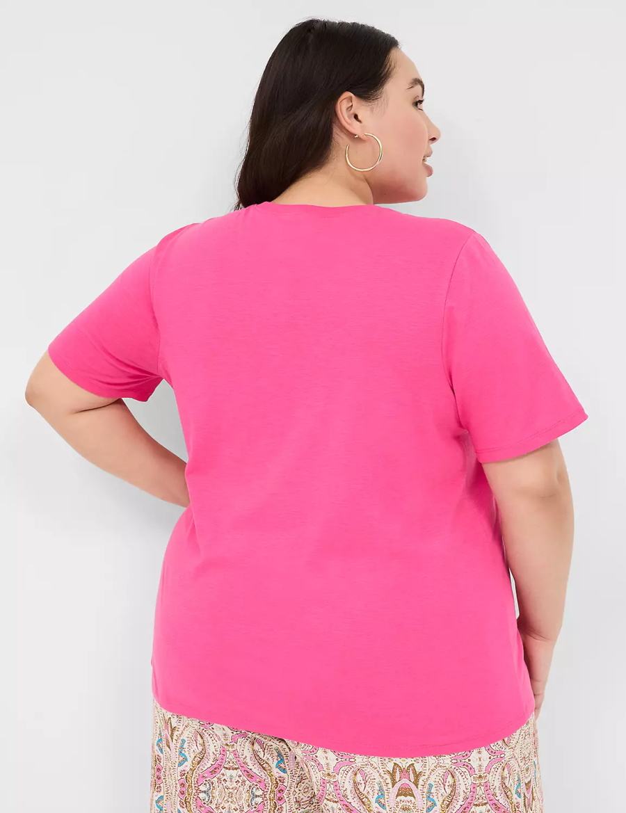 Women Lane Bryant Perfect Sleeve Crew-Neck Tee T Shirts Pink | YFI9139YY