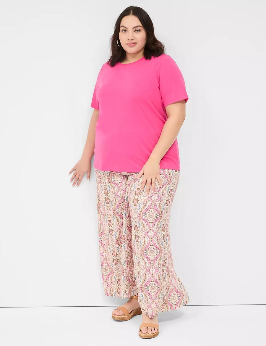 Women Lane Bryant Perfect Sleeve Crew-Neck Tee T Shirts Pink | YFI9139YY