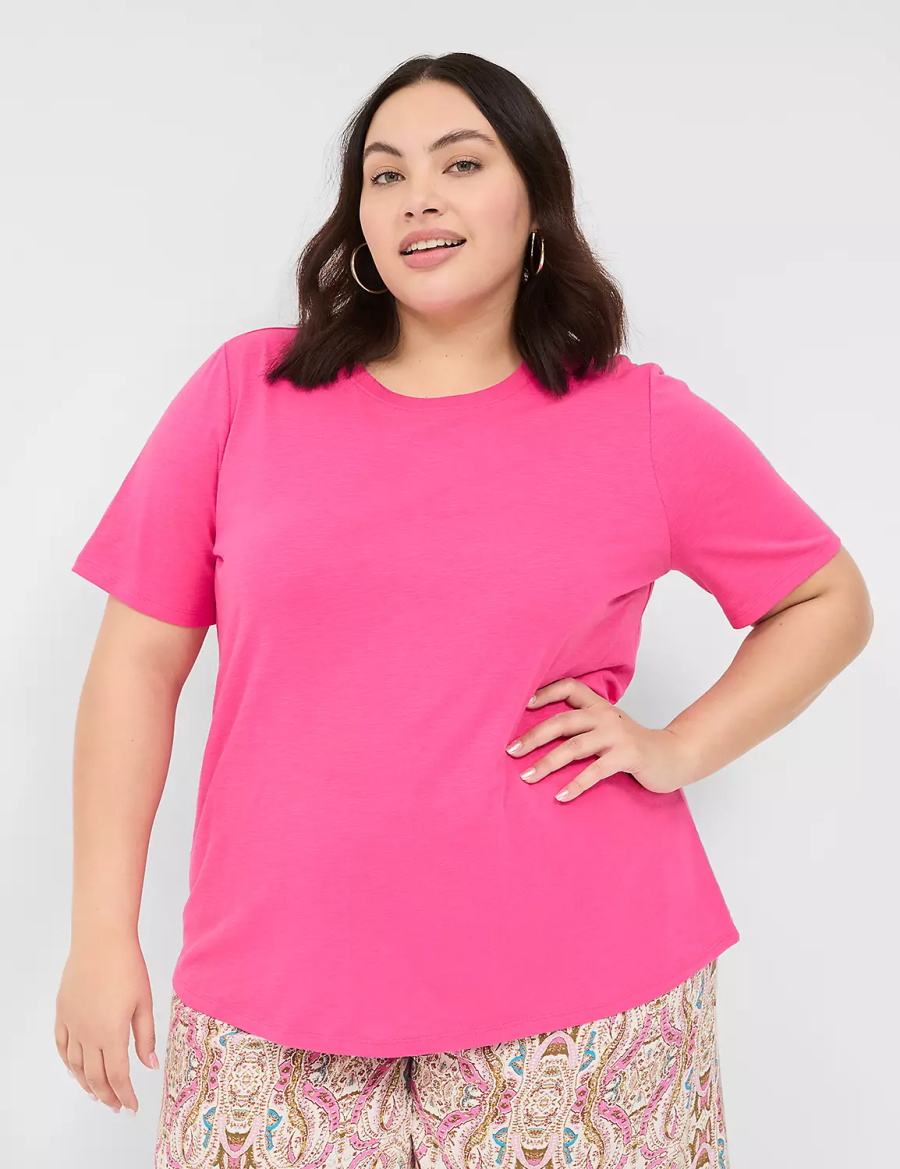 Women Lane Bryant Perfect Sleeve Crew-Neck Tee T Shirts Pink | YFI9139YY
