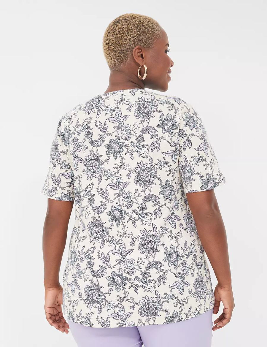 Women Lane Bryant Perfect Sleeve Crew-Neck Tee T Shirts Cream Purple | HYV5812RC
