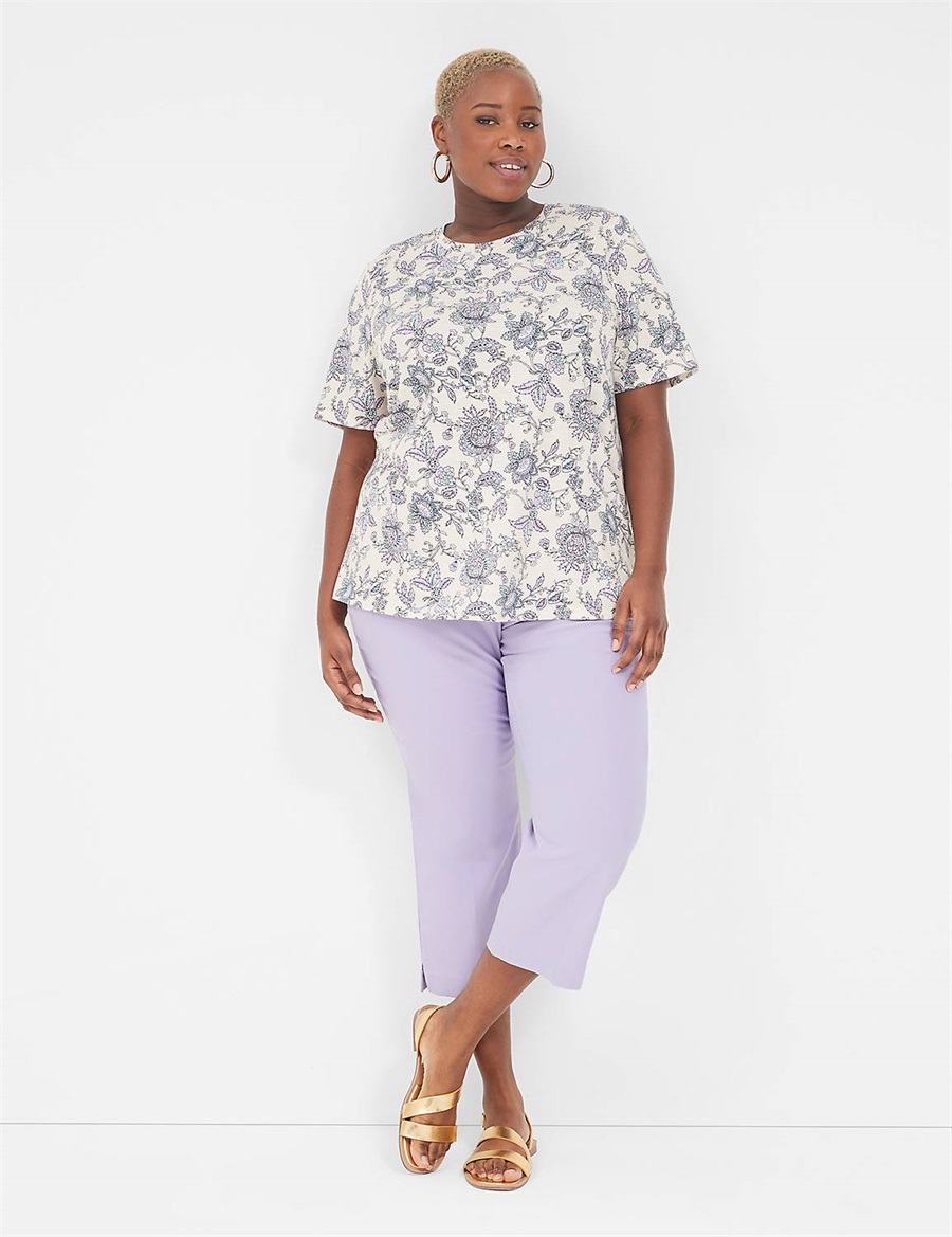 Women Lane Bryant Perfect Sleeve Crew-Neck Tee T Shirts Cream Purple | HYV5812RC