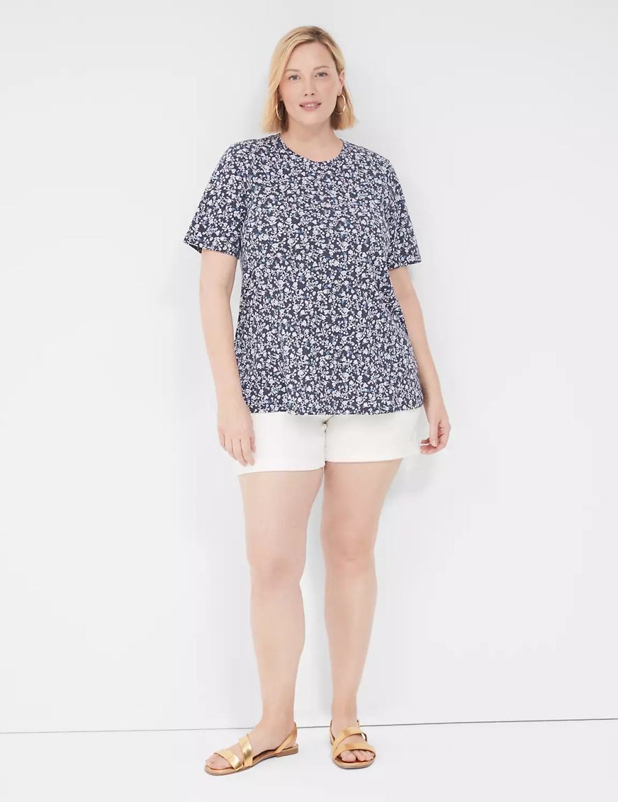 Women Lane Bryant Perfect Sleeve Crew-Neck Tee T Shirts Blue Purple | ZNC10092ML