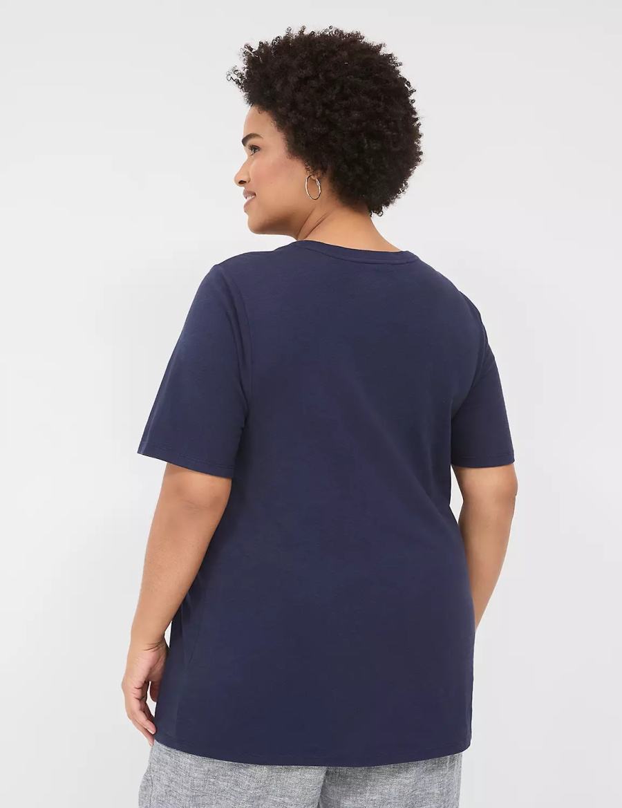 Women Lane Bryant Perfect Sleeve Crew-Neck Tee T Shirts Blue | CLB3034GG