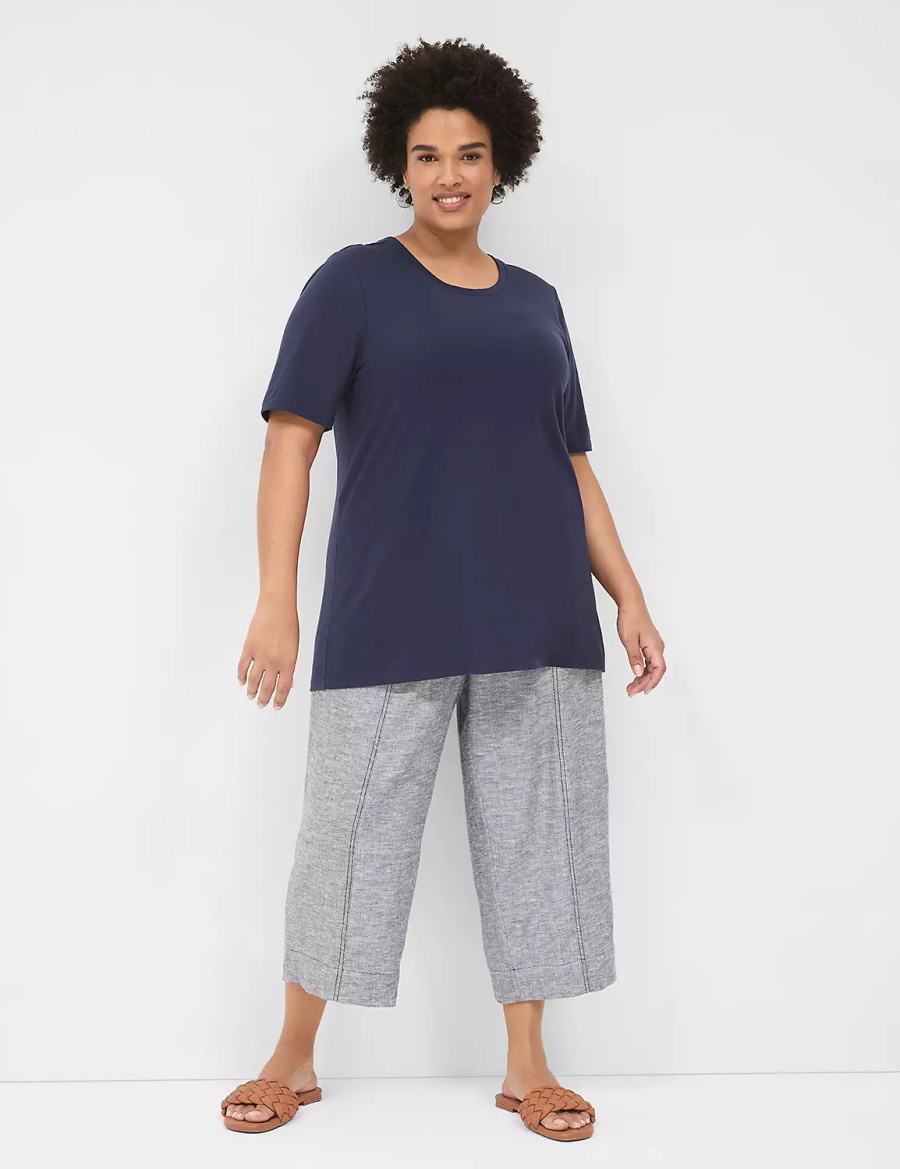 Women Lane Bryant Perfect Sleeve Crew-Neck Tee T Shirts Blue | CLB3034GG