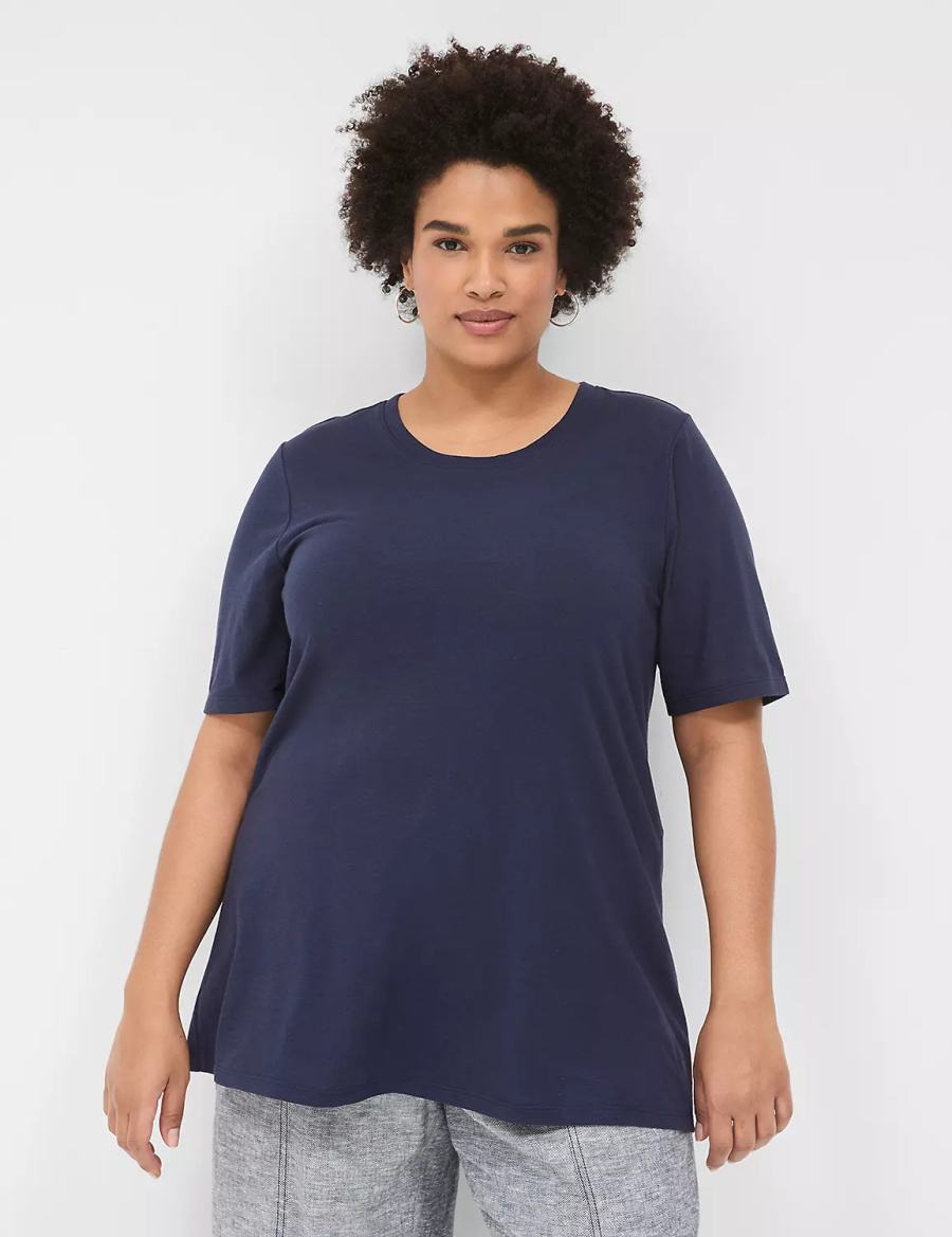 Women Lane Bryant Perfect Sleeve Crew-Neck Tee T Shirts Blue | CLB3034GG