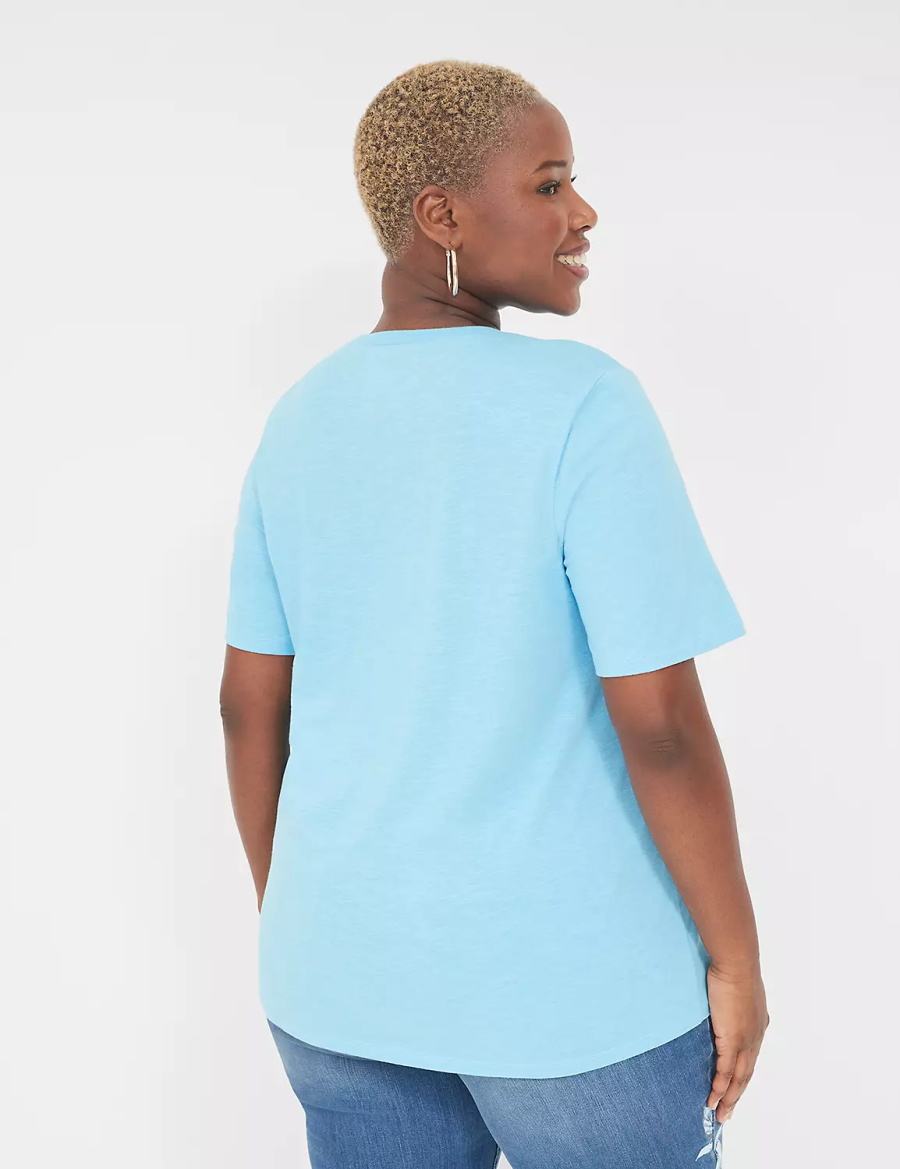 Women Lane Bryant Perfect Sleeve Crew-Neck Tee T Shirts Blue | SFQ956SG
