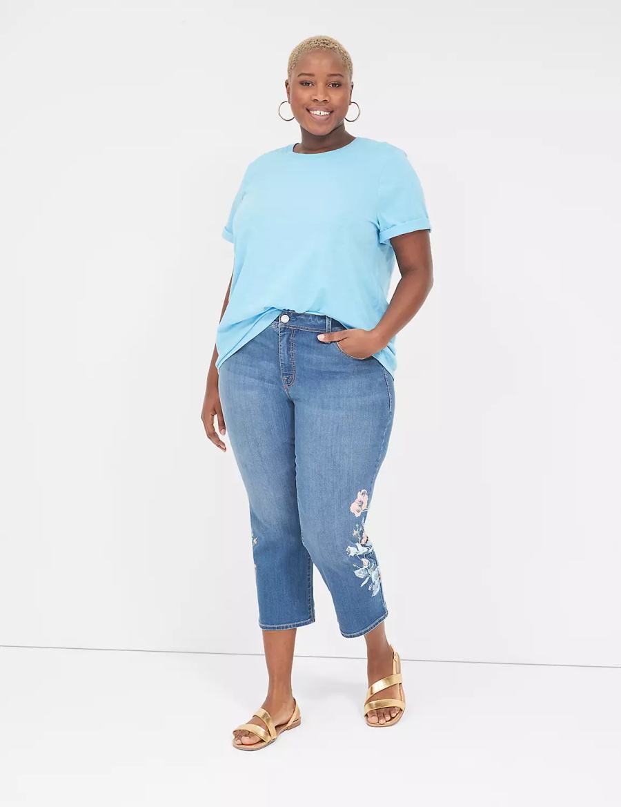 Women Lane Bryant Perfect Sleeve Crew-Neck Tee T Shirts Blue | SFQ956SG