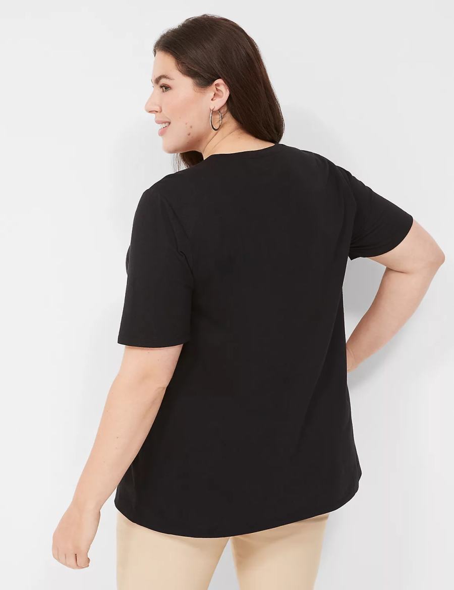 Women Lane Bryant Perfect Sleeve Crew-Neck Tee T Shirts Black | DRA2185FK