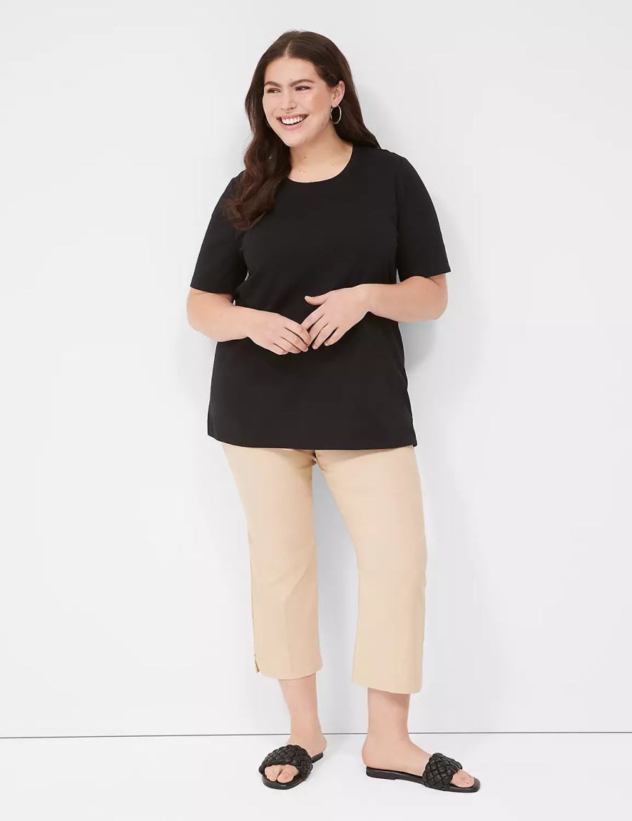 Women Lane Bryant Perfect Sleeve Crew-Neck Tee T Shirts Black | DRA2185FK