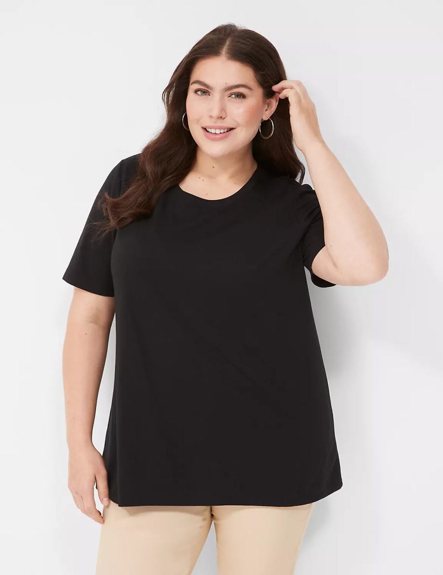 Women Lane Bryant Perfect Sleeve Crew-Neck Tee T Shirts Black | DRA2185FK
