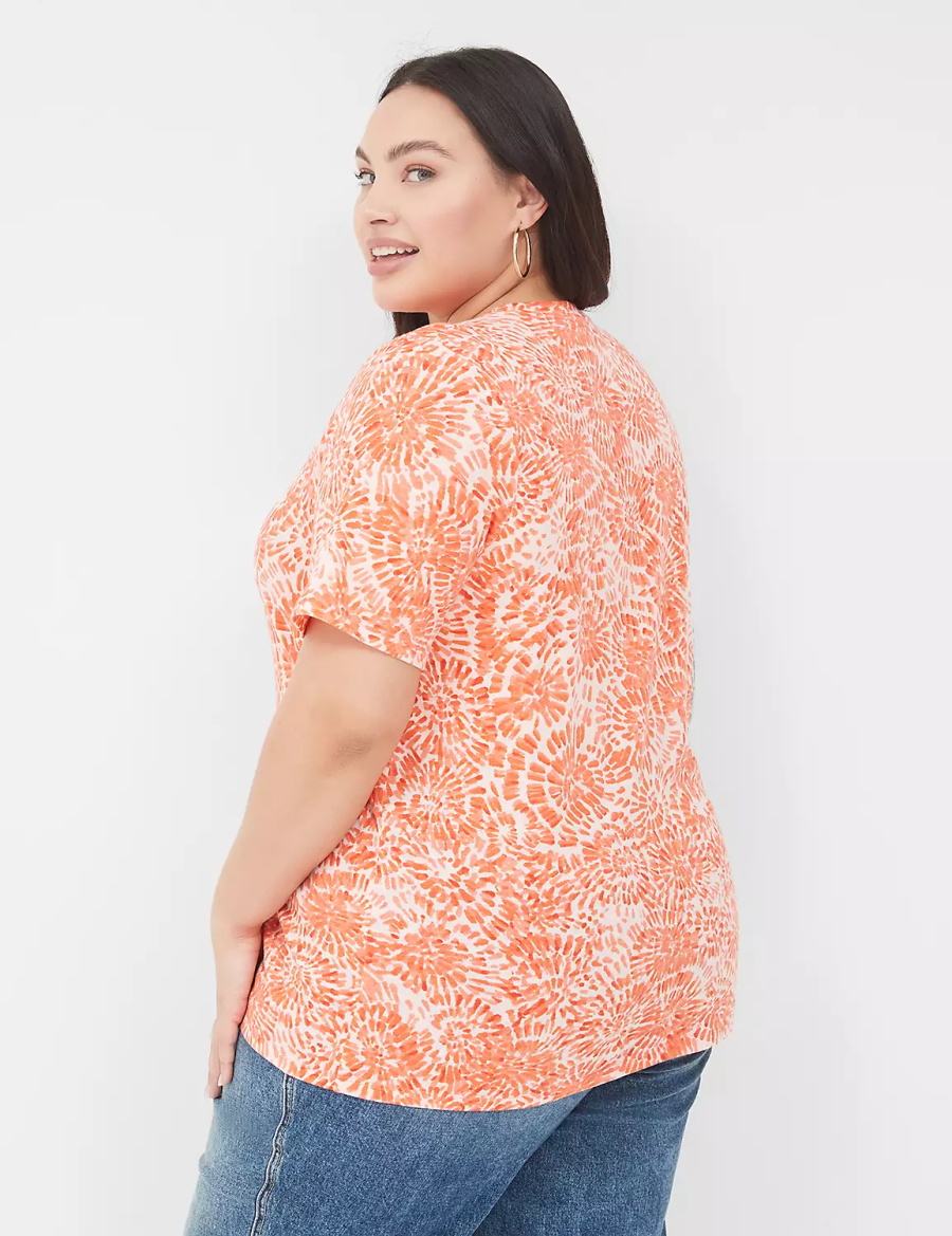 Women Lane Bryant Perfect Sleeve Crew-Neck Tee T Shirts Orange White | QOR1543ER