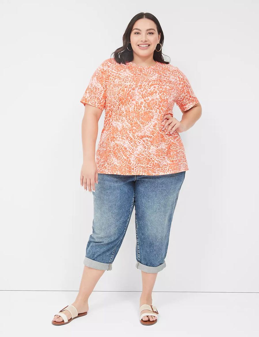 Women Lane Bryant Perfect Sleeve Crew-Neck Tee T Shirts Orange White | QOR1543ER