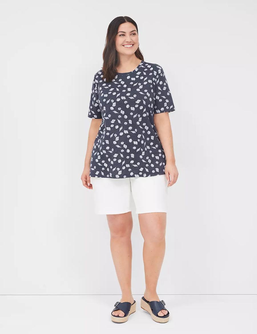 Women Lane Bryant Perfect Sleeve Crew-Neck Tee T Shirts Dark Blue | BIW4668LJ