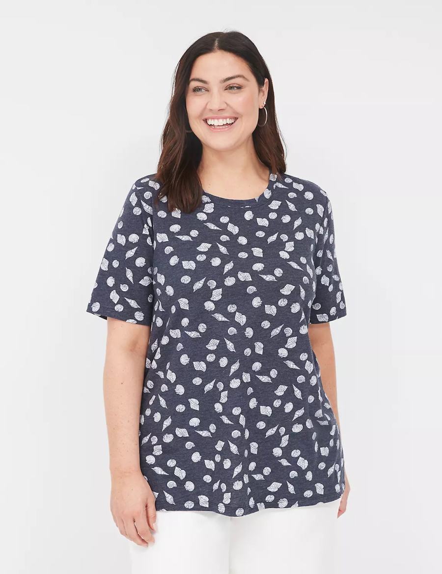 Women Lane Bryant Perfect Sleeve Crew-Neck Tee T Shirts Dark Blue | BIW4668LJ