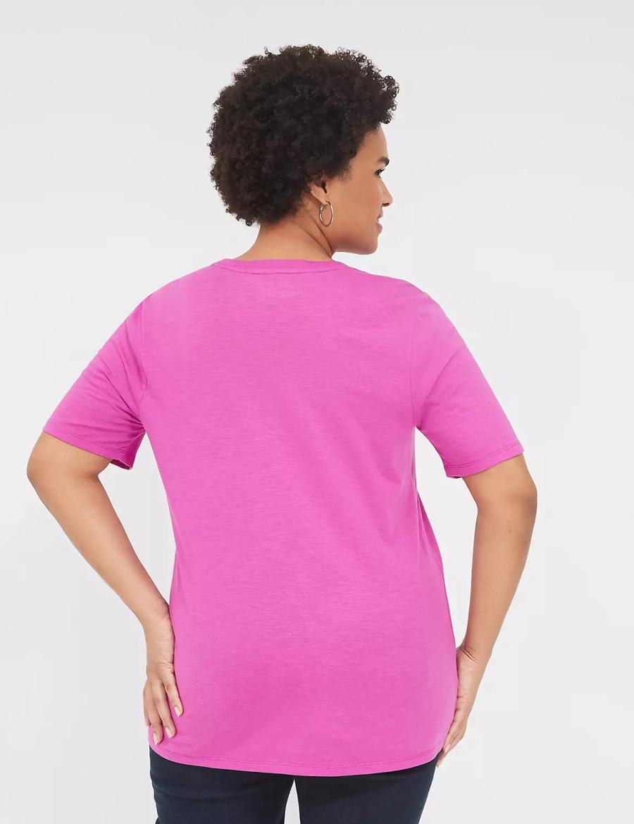 Women Lane Bryant Perfect Sleeve Crew-Neck Tee T Shirts Purple | VMU3271IN