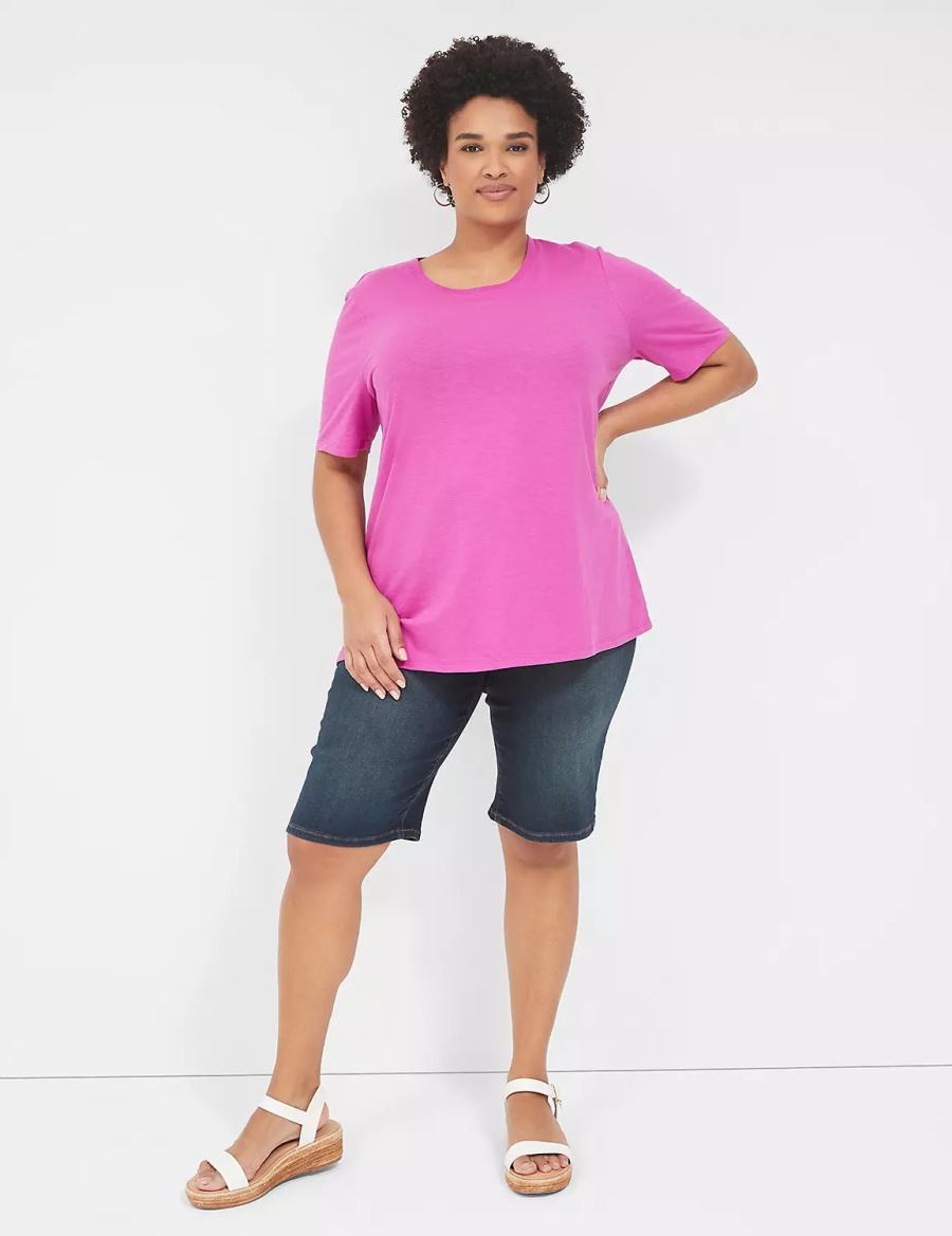 Women Lane Bryant Perfect Sleeve Crew-Neck Tee T Shirts Purple | VMU3271IN