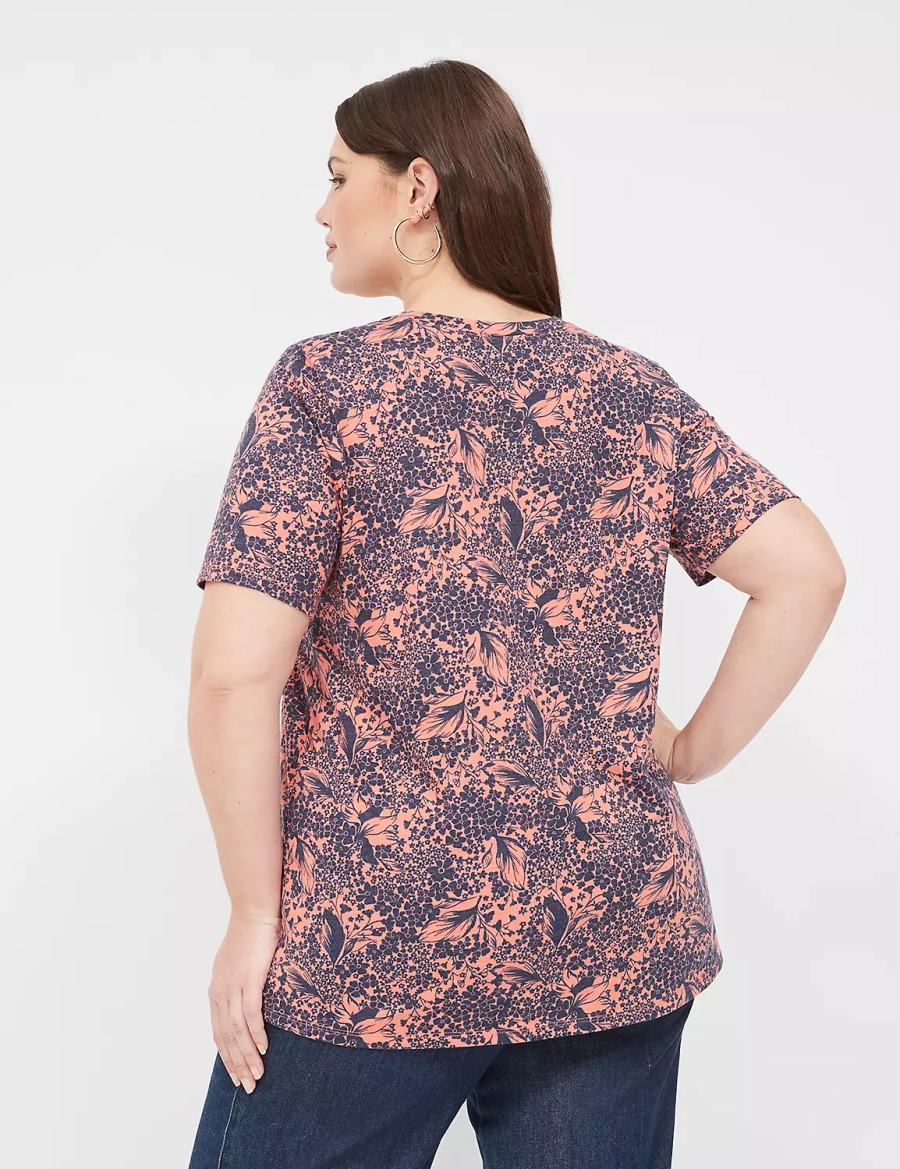 Women Lane Bryant Perfect Sleeve Crew-Neck Tee T Shirts Orange Multicolor | MPN4768IV