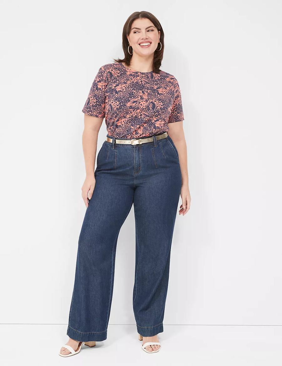 Women Lane Bryant Perfect Sleeve Crew-Neck Tee T Shirts Orange Multicolor | MPN4768IV